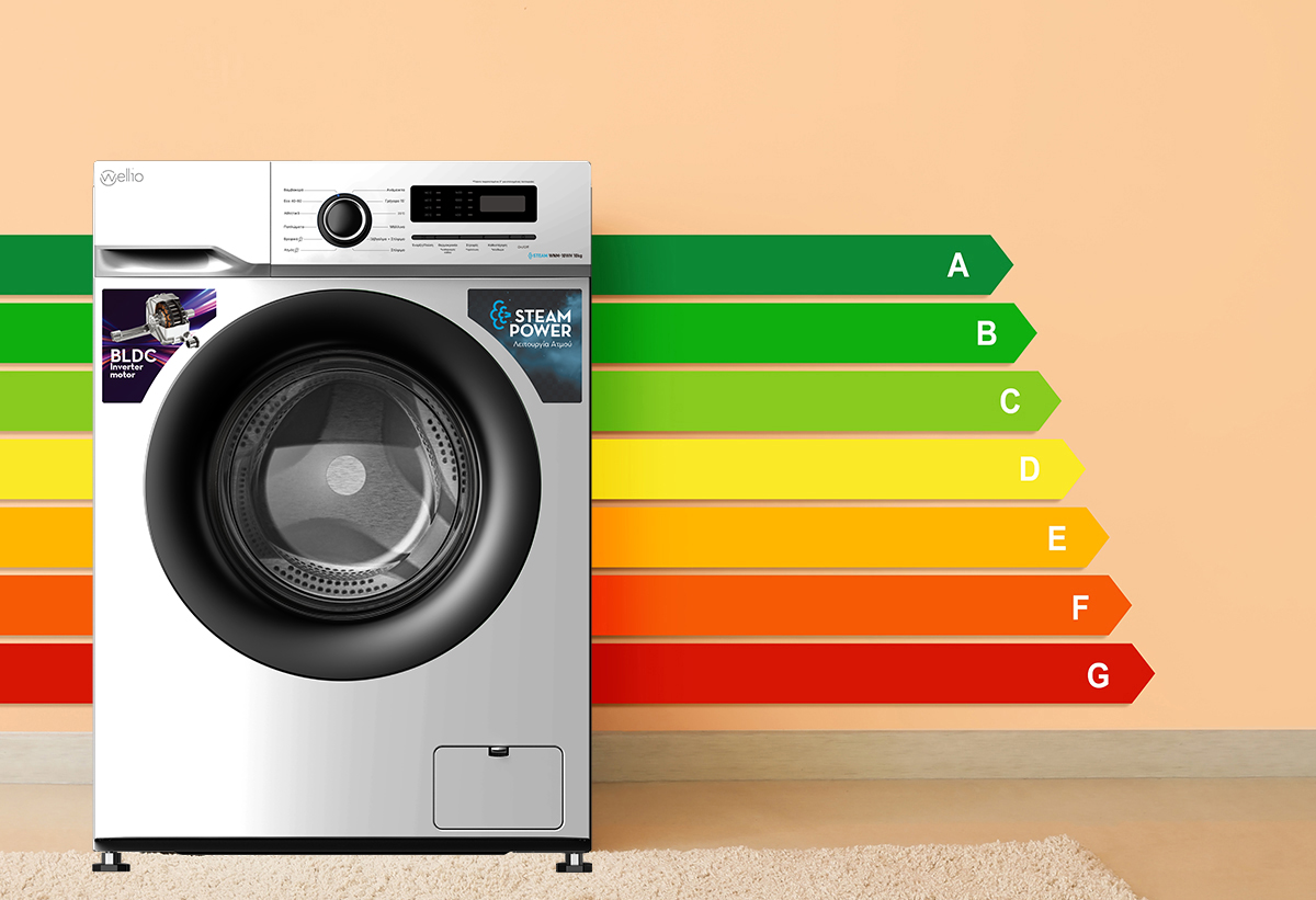 Στη φωτογραφία απεικονίζεται το πλυντήριο μπροστά από τις μπάρες ενεργειακών κλάσεων